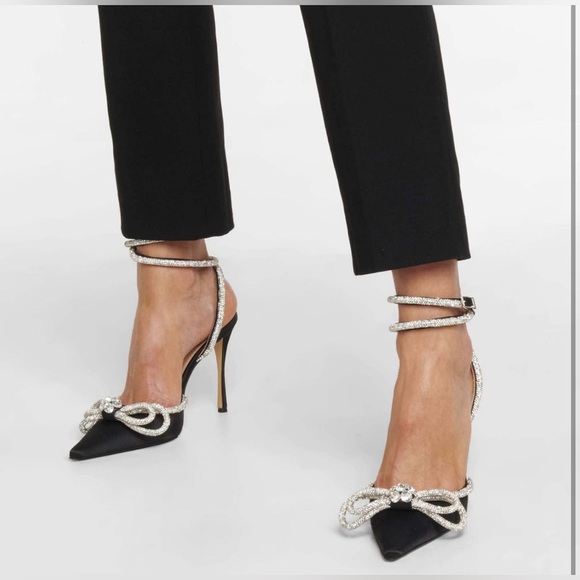 LauraVicci Women's Heeled Sandals Pointed Toe Crystal Bow - Black 7.5 - Picture 3 of 7